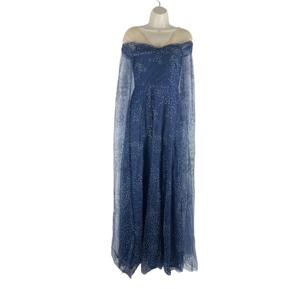 Marchesa Notte Tulle Overlay Cape Embellished Gown Blue Size 0 - Picture 4 of 11